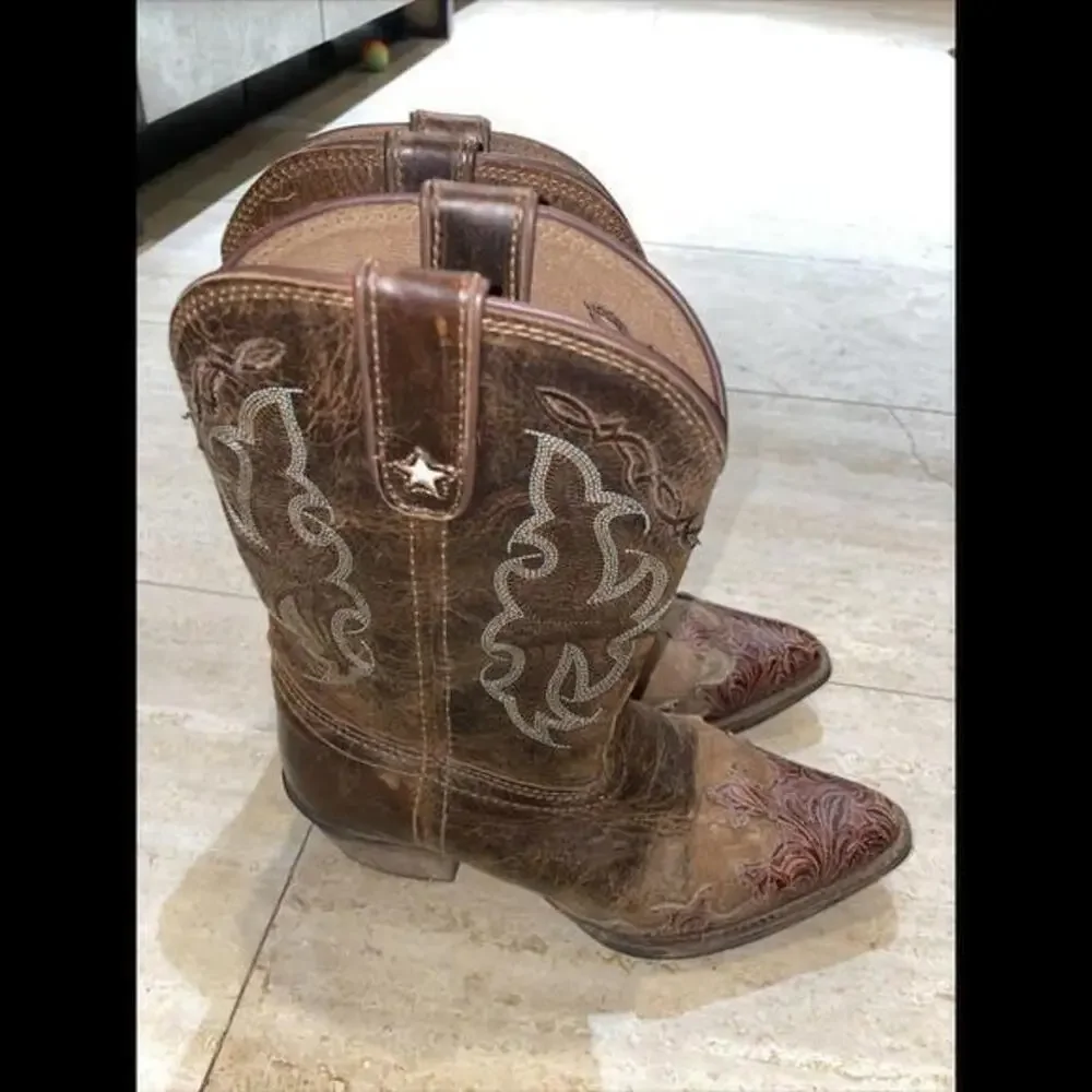 Tony Lama Kids‎ Vaquero Brown Leather Western Boots Children’s Size 3D
